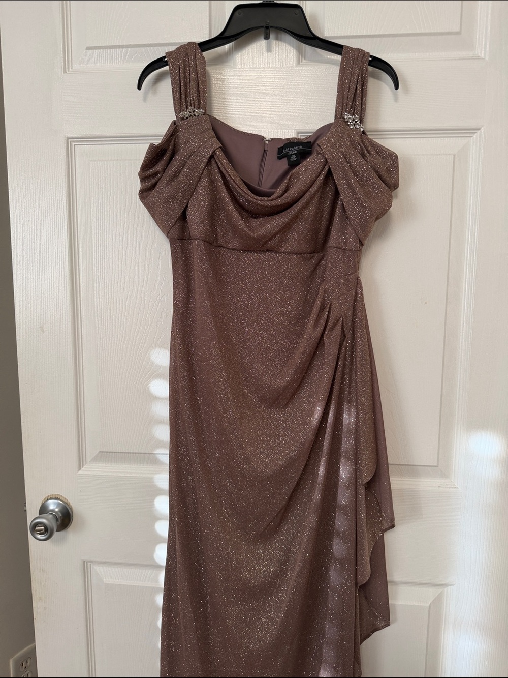 R&M Richards Sparkling Taupe Maxi Gown